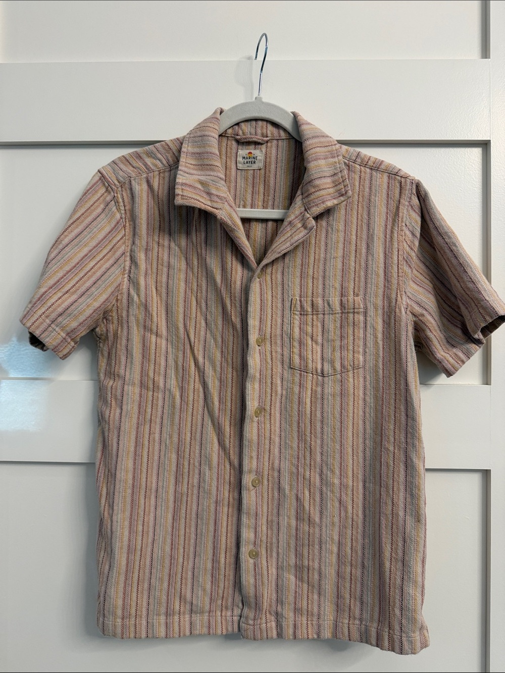 Marine Layer Multicolor Stripe Short-Sleeve Button Shirt - Beige Tone